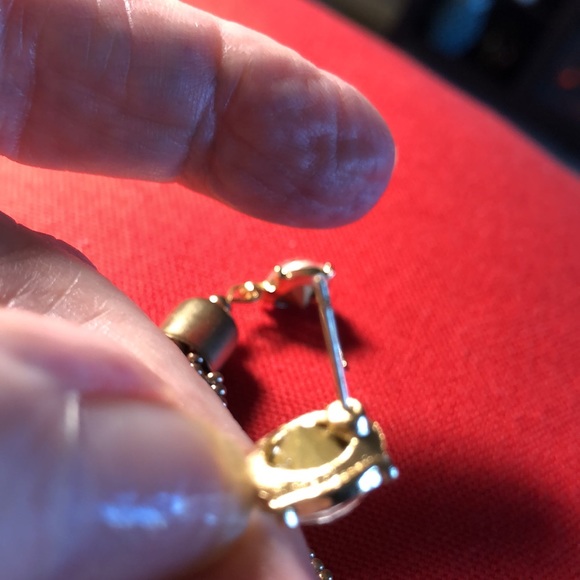 Diamond Style Rhinestone & Chain Dangle Earrings Gold Toned Pierced Back - Picture 7 of 8